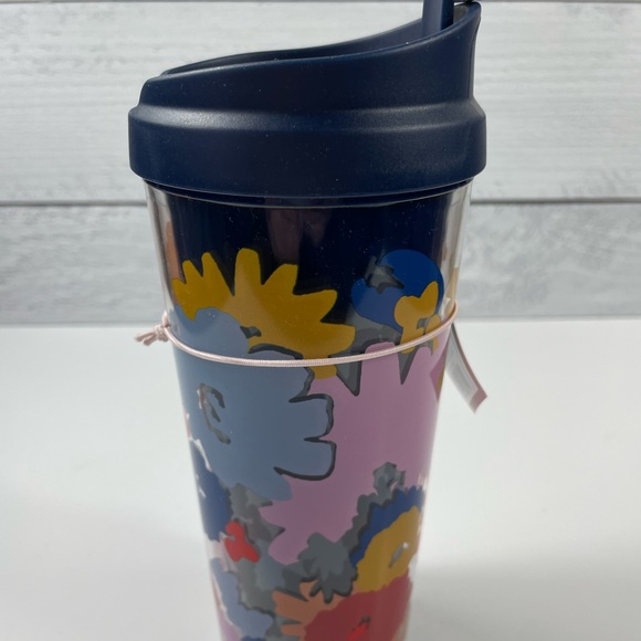 Kate Spade 16 oz Floral Travel Tumbler - Navy and Pink - "Swing Flora" - NWT - Picture 3 of 7